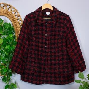 Red Black Plaid Wool Blend Jacket Button Front Plus Size Vtg Koret | Dark Autumn
